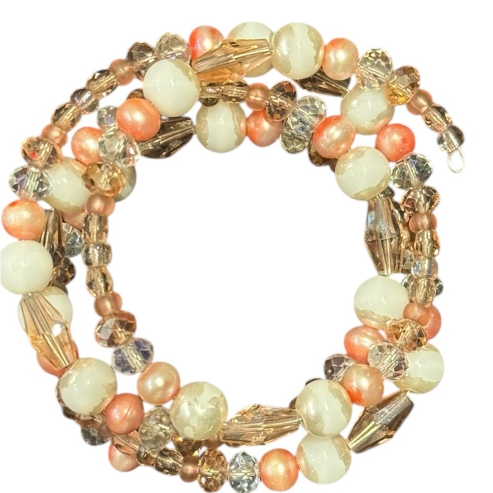 Blush And Ivory Beaded Wrap Bracelet Crystal Glass Beads